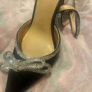 SHEIN Black Satin Heels with Sparkling Bow